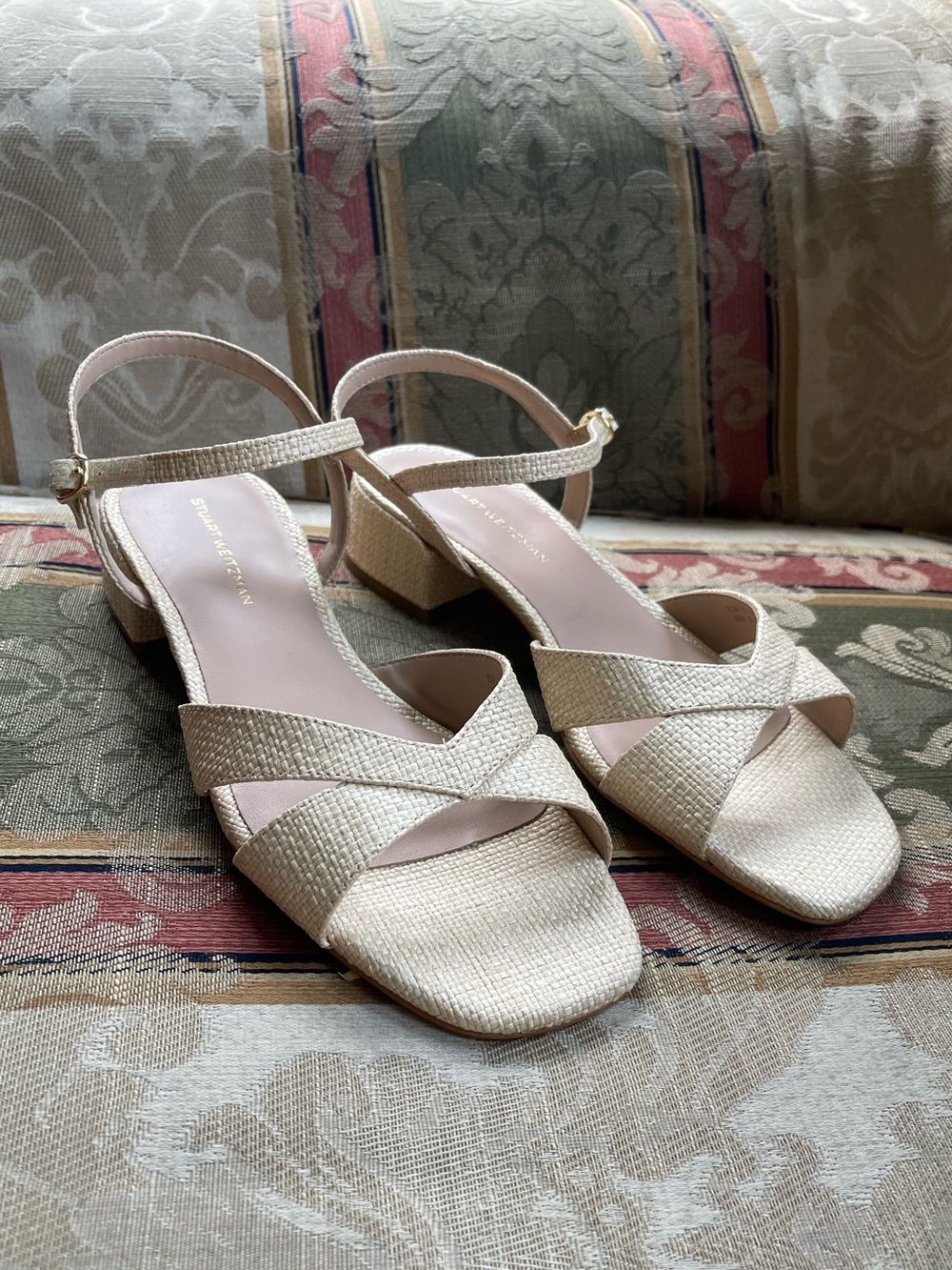 Stuart Weitzman Dayna 50 Block Heel Sandals In Raffia. Size 7 Women N15-17 - Picture 2 of 10